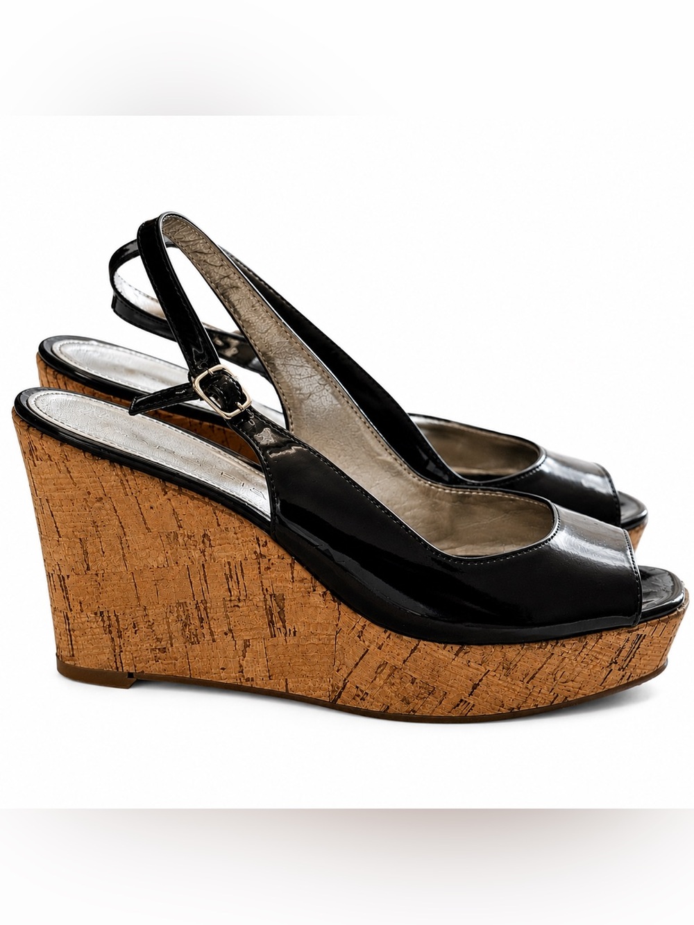 Marc Fischer Black Patent Slingback Wedge Sandals